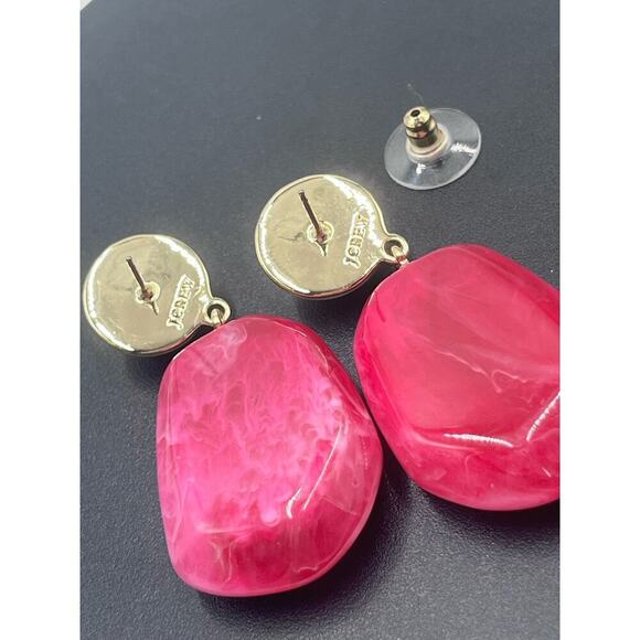 J. Crew Fresh Raspberry Marbled Ice Acrylic Drop Gold Tone Earrings - Picture 9 of 12